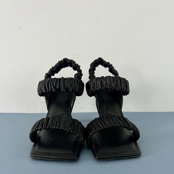 Gianni Bini Vanya Scrunched Square Toe Black Leather Dress Sandal Heels - Picture 3 of 8